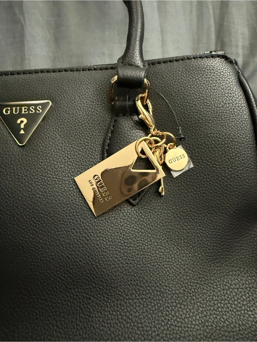 Guess Black Satchel with Gold Hardware and Charm Tags